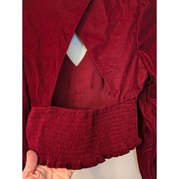 House of Harlow 1960 Red Velvet Long Sleeve Crop Top Revolve Puff Sleeve Small - Picture 6 of 11
